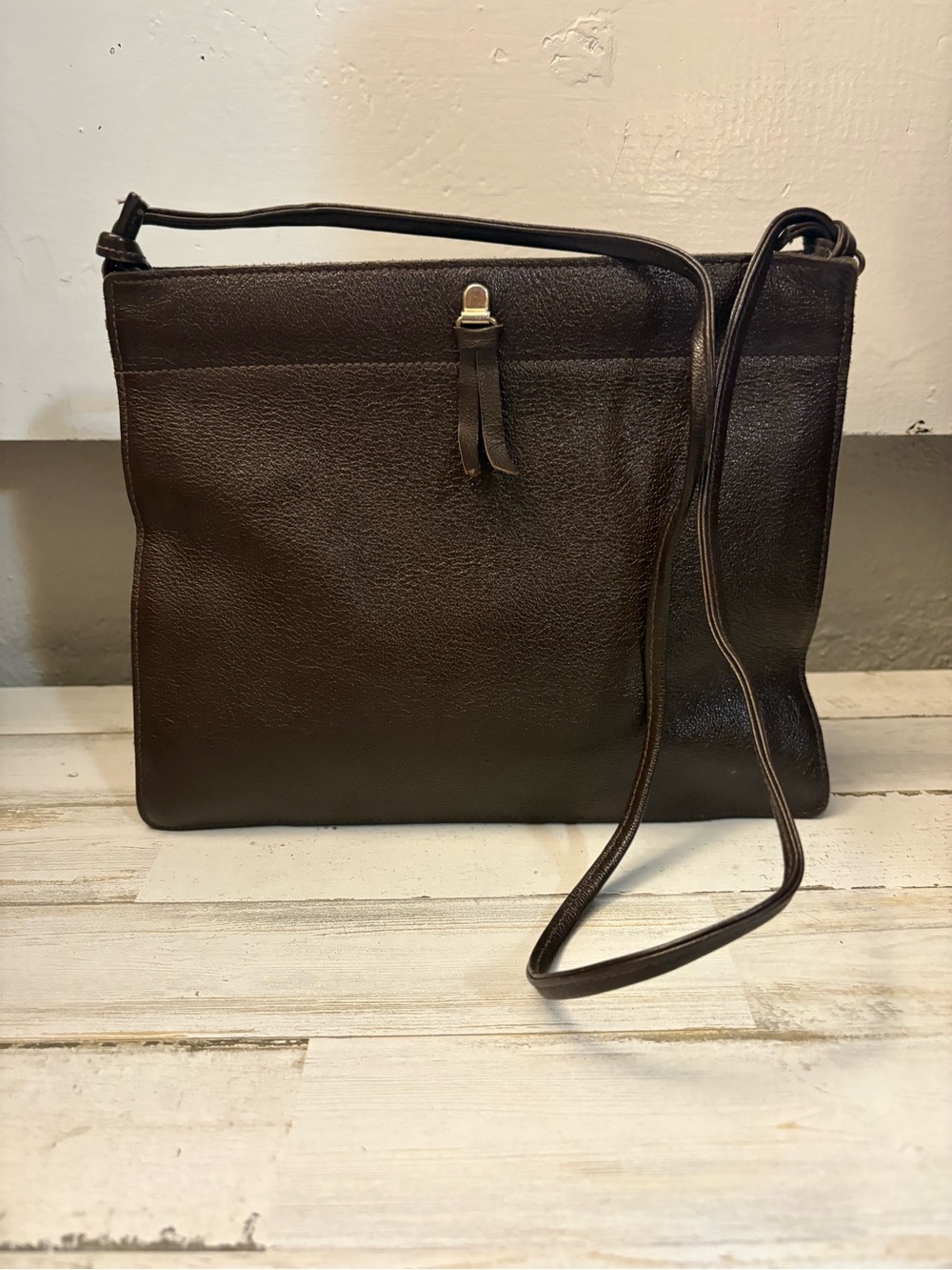 Vintage Pappagallo Brown Leather Sholder bag crossbody Minimalist 70s 80s.